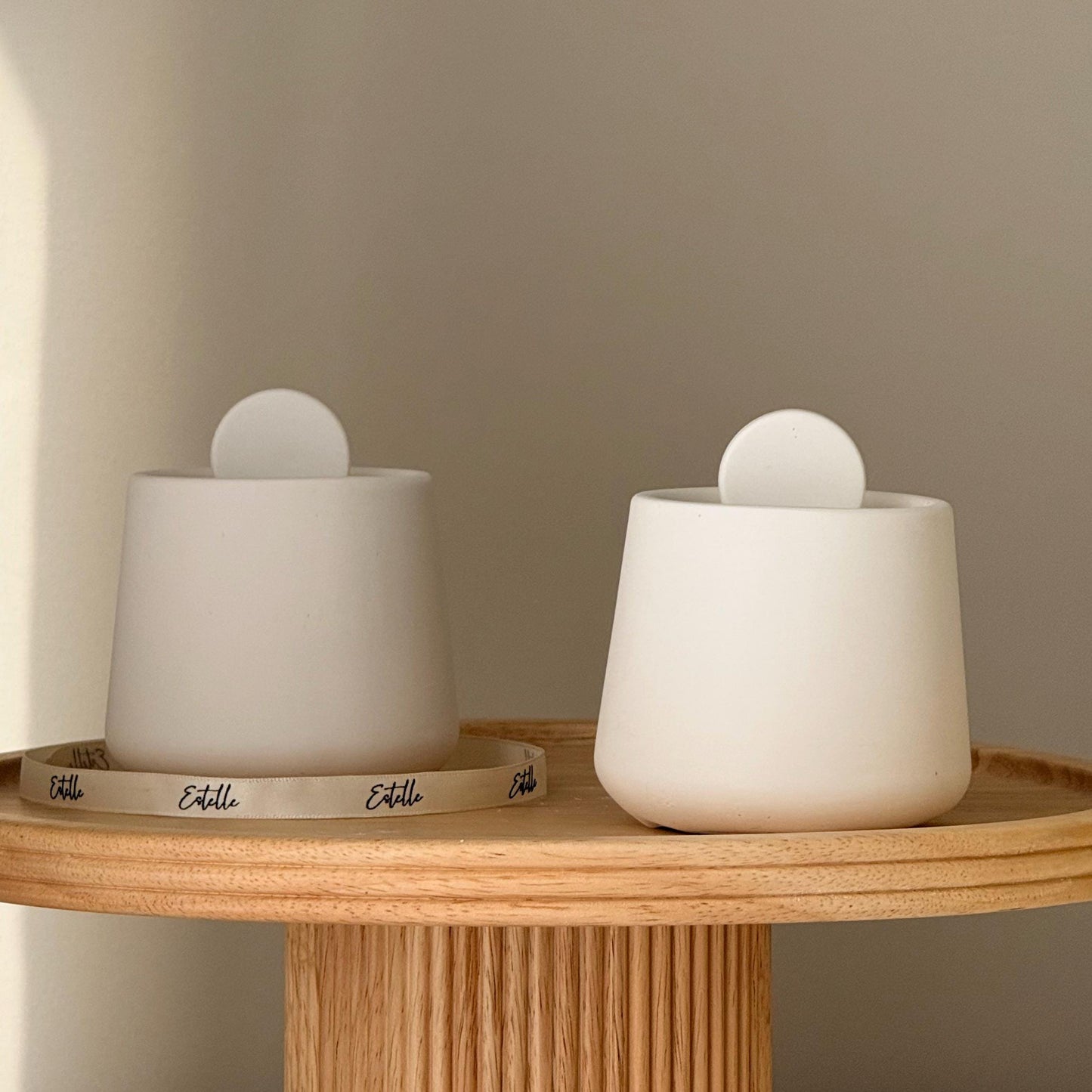 Geometric Soy Wax Candle with Lid Organic Jesmonite Vessel Scented Wood Wick Home Decor