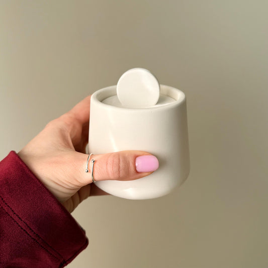 Geometric Soy Wax Candle with Lid Organic Jesmonite Vessel Scented Wood Wick Home Decor