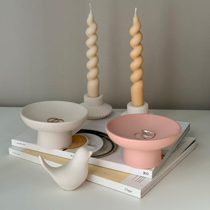 Jesmonite Pedestal Bowl: Minimalist Scandi Jewelry Dish, Architectural Decorative Trinket Tray