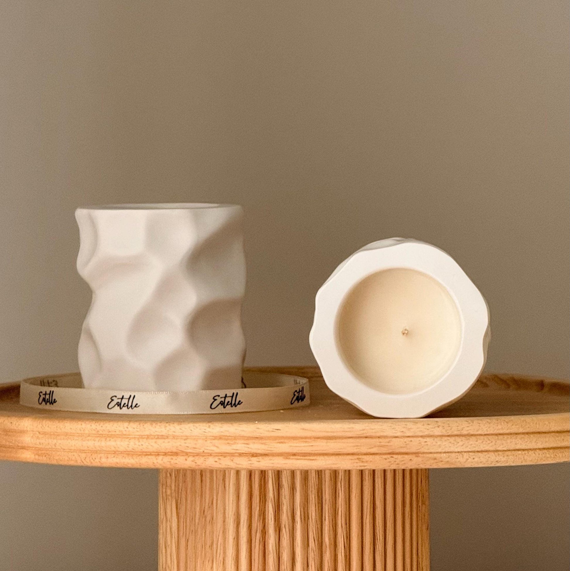 Irregular Jesmonite Jar Soy Wax Candle with Wood Wick - Hand Poured Scented Candle