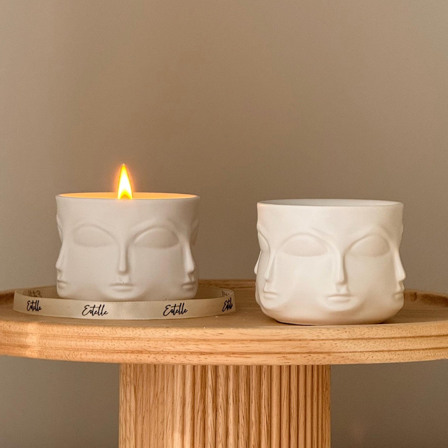 Face Jar Soy Wax Candle Organic Jesmonite Vessel Scented Wood Wick Home Decor