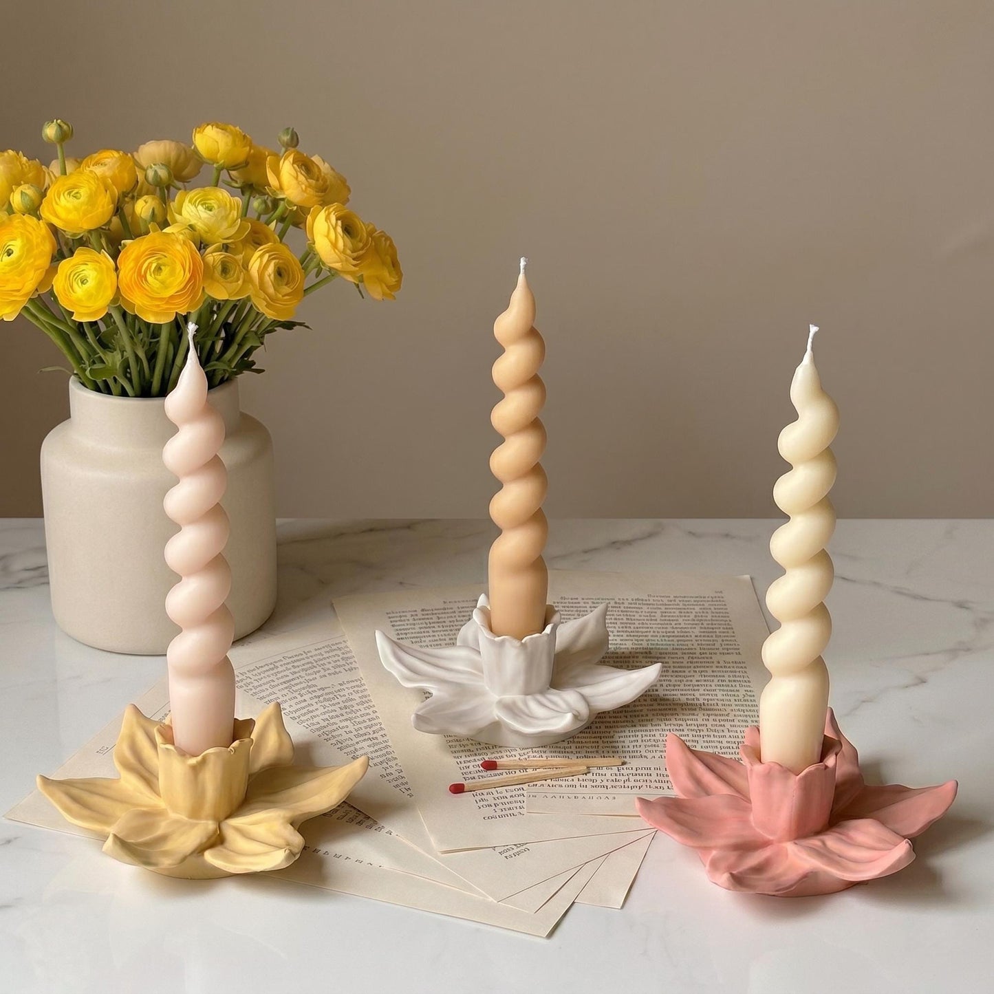Handmade Daffodil Candlestick Holder: Minimalist Wedding Decor
