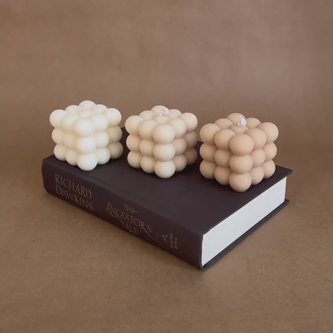 Bubble Cube Candle: Decorative Soy Wax Pillar, Handmade