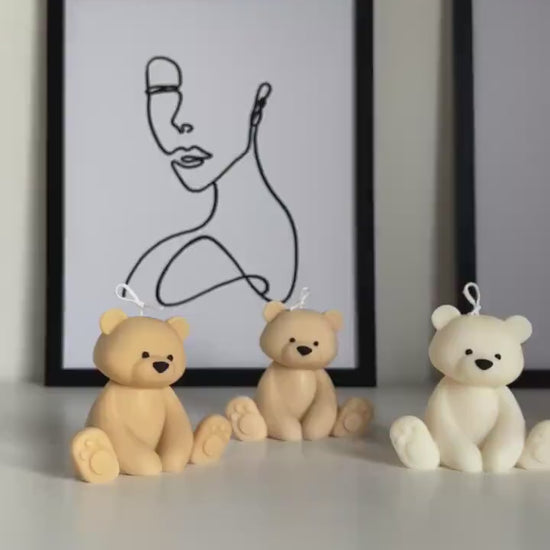 Teddy Bear Candle | Decorative Soy Wax Pillar, Nursery Decor