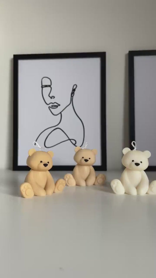 Teddy Bear Candle | Decorative Soy Wax Pillar, Nursery Decor