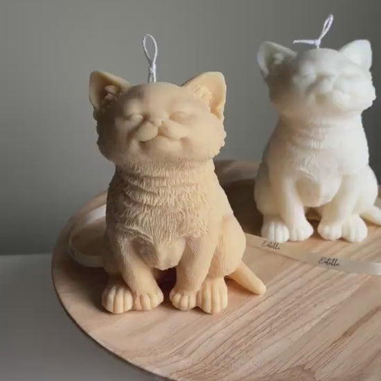 Handmade Soy Wax Cat Candle: Sculptural Animal Candle Gift