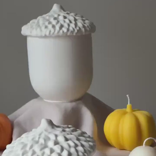 Acorn Jar Soy Wax Candle: Handmade Jesmonite Vessel, Autumn Scent