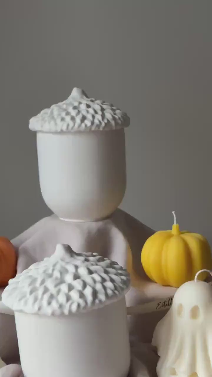 Acorn Jar Soy Wax Candle: Handmade Jesmonite Vessel, Autumn Scent