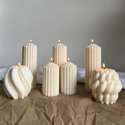 Large Ribbed Peak Pillar Candle | Soy Wax Candle | Decorative Candle | Aesthetic Candle | Shaped Candle | Unscented Candles| Unique Candle