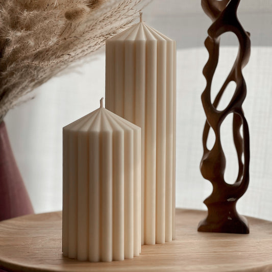 Ribbed Peak Pillar Candle | Soy Wax Candle | Decorative Candle | Aesthetic Candle | Shaped Candle | Unscented Candles| Unique Candle| Vegan