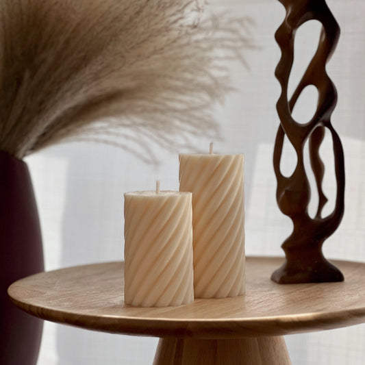 Spiral Ribbed Pillar Candle Set | Soy Wax Candle | Decorative Candle | Aesthetic Candle | Shaped Candle | Unscented Candles| Unique Candle