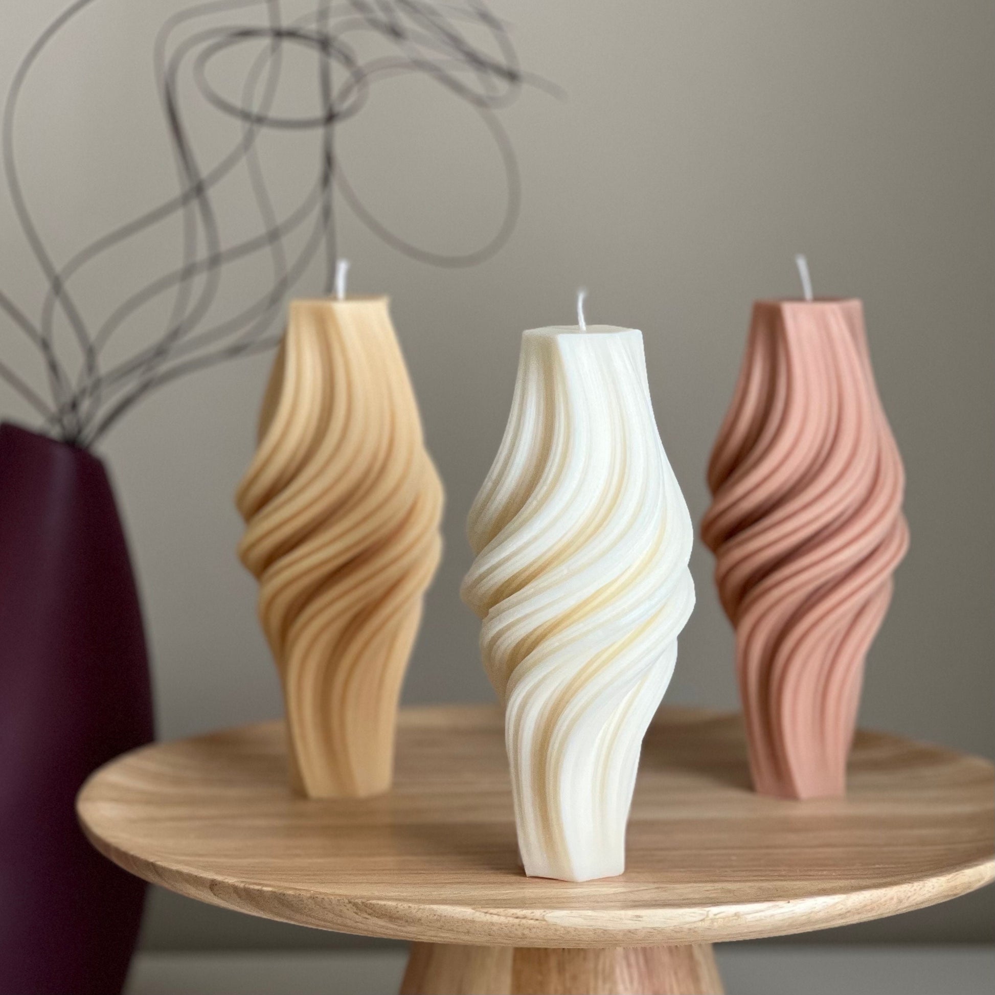 Wavy Roman Pillarl Swirl Candle| Ribbed Twirl Candle| Wavy Stripe Candle| Abstract Geometric Candle| Coffee Table Decor| Unique Gift For Her