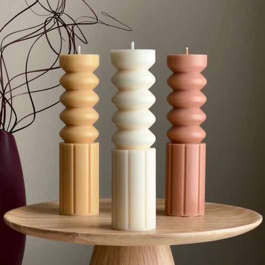 Round Tall Pillar Candle | Soy Wax Candle| Decorative Candle| Wavy Pillar| Aesthetic Candle| Shaped Candle| Unscented Candles| Unique Candle