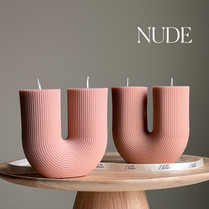 Large Ribbed U Shaped Candle | Trendy Handmade Decorative Candle | Pillar Shaped Candle | Aesthetic Interior Home Decoration| Unique Candle