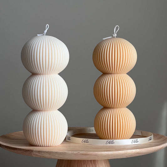 Ribbed Balls Pillar Candle | Soy Wax Candle | Decorative Handmade Candle | Aesthetic Candle| Shaped Candle| Unscented Candles| Unique Candle