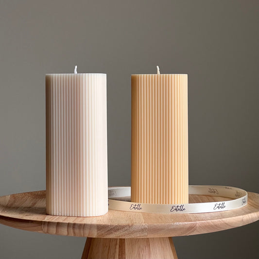 Ribbed Pillar Candle | Soy Wax Candle | Decorative Handmade Candle | Aesthetic Candle| Shaped White Candle| Unscented Candles| Unique Candle