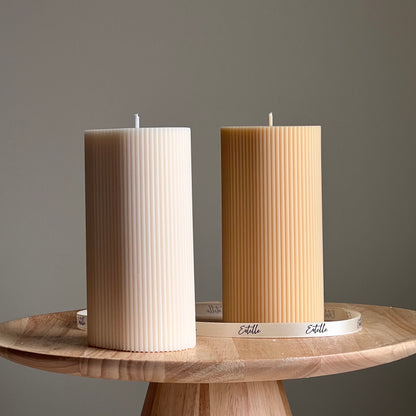 Ribbed Pillar Candle | Soy Wax Candle | Decorative Handmade Candle | Aesthetic Candle| Shaped White Candle| Unscented Candles| Unique Candle