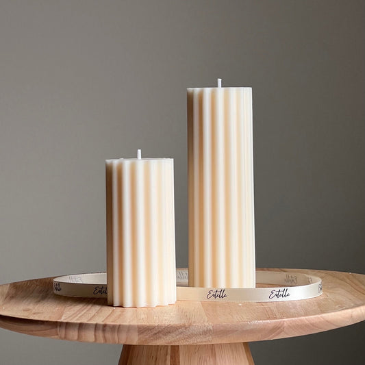 Ribbed Pillar Candle | Soy Wax Candle | Decorative Handmade Candle | Aesthetic Candle| Shaped White Candle| Unscented Candles| Unique Candle