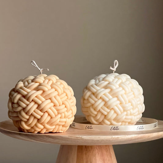 Large Yarn Ball Candle | Trendy Rope Handmade Decorative Candle | Pillar Shaped Candle | Aesthetic Interior Decoration | Unique Vegan Candle