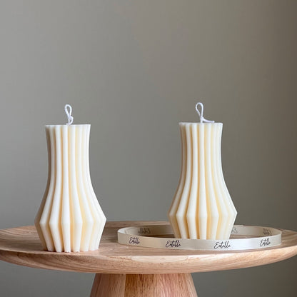 Ribbed Pillar Candle | Sculptural Pillar Candle | Trendy Candle| Custom Color Scent| Aesthetic Soy Pillar Candle| Minimal Home Decor