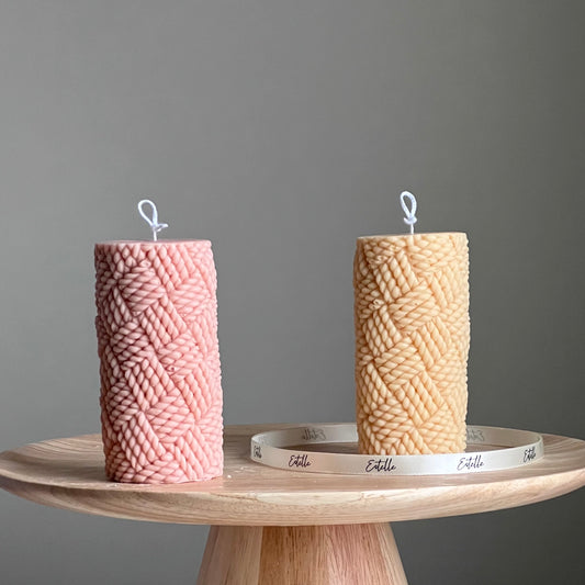 Knitted Pillar Candle | Sculptural Pillar Candle | Trendy Candle| Custom Color Scent| Aesthetic Soy Pillar Candle| Minimal Home Decoration