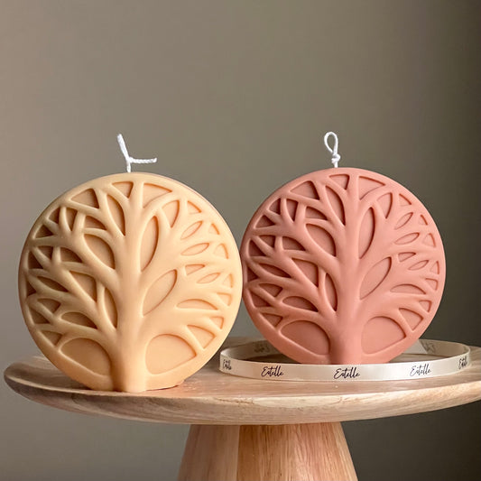 Round Tree Medallion Candle | Handmade Decorative Candle | Pillar Shaped Candle | Aesthetic Home Decoration | Gift for Her | Unique Candle